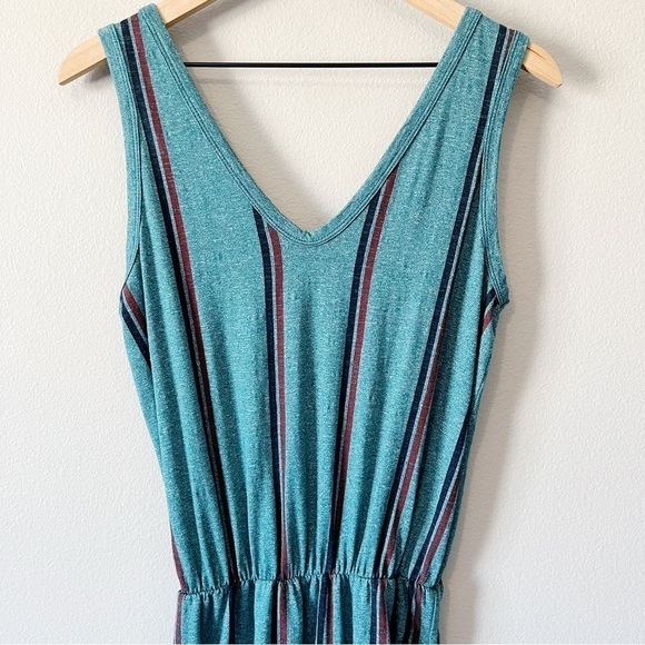 Sundry NEW Teal Stripe Scrunch Dress Sleeveless V-Neck Size 2 = Medium 8/10 - Picture 3 of 10